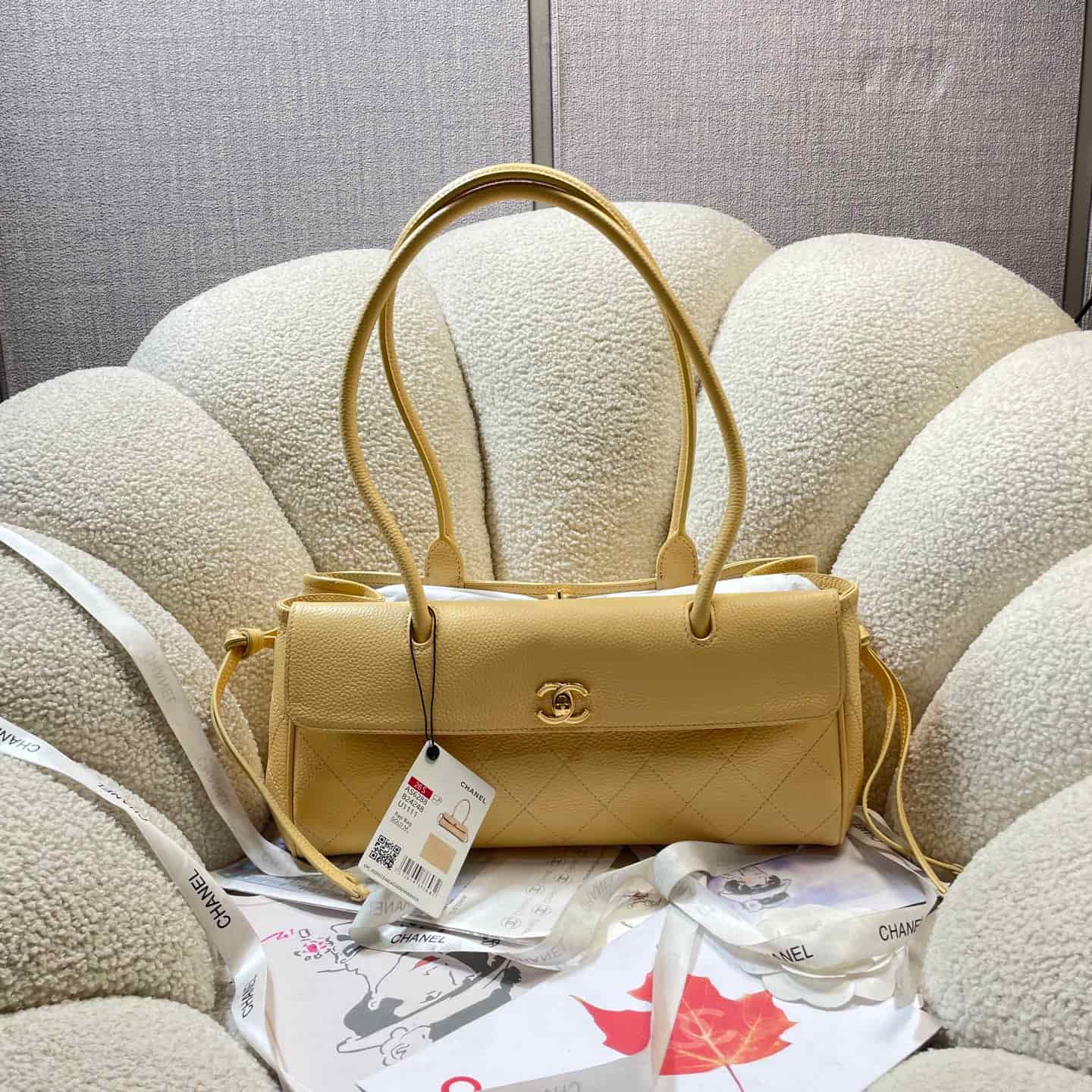 Chanel SMALL SHOPPING BAG Grained Calfskin & Gold-Tone Metal Yellow AS6288 A