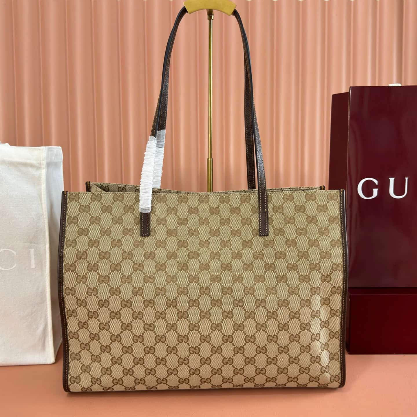 Gucci Londra large tote bag Sand and dark brown GG canvas 875056 High