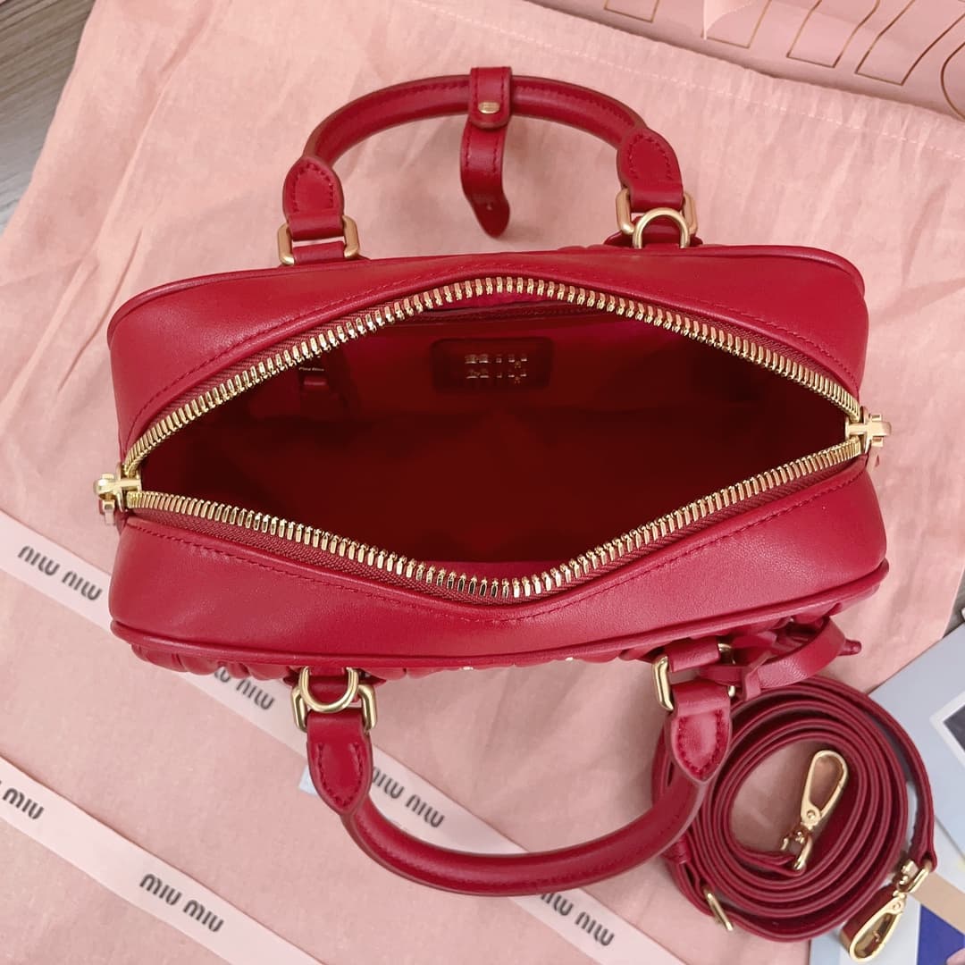Miu Miu Arcadie matelassé nappa leather bag 5BB142 Red High