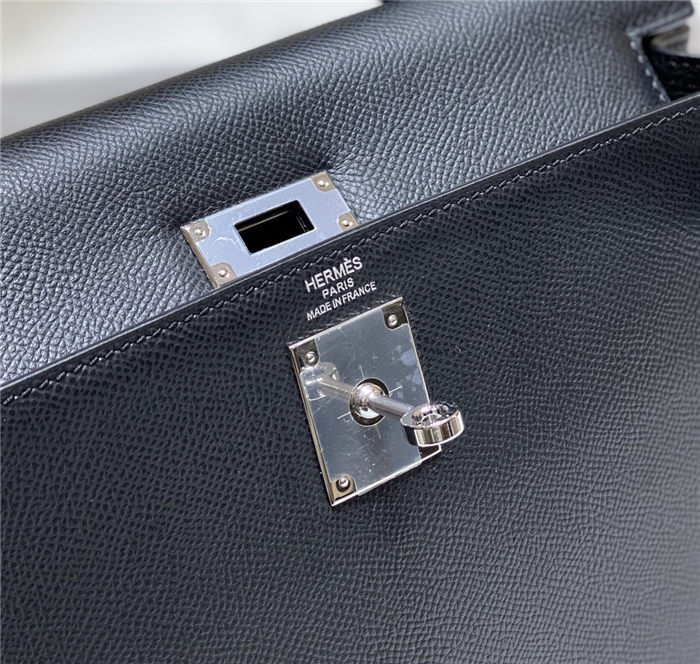 Hermes Kelly 25/28cm Sellier Bag Epsom Leather Silver/Gold Metal In Black-Silver High