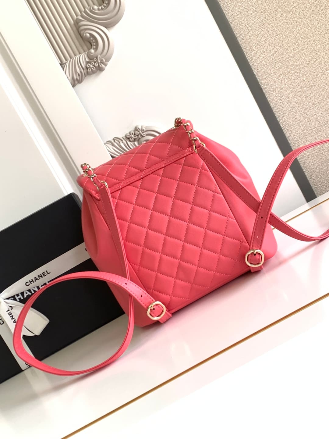 Chanel Medium Quilted Duma Backpack Lambskin AS3618 Rose Red A