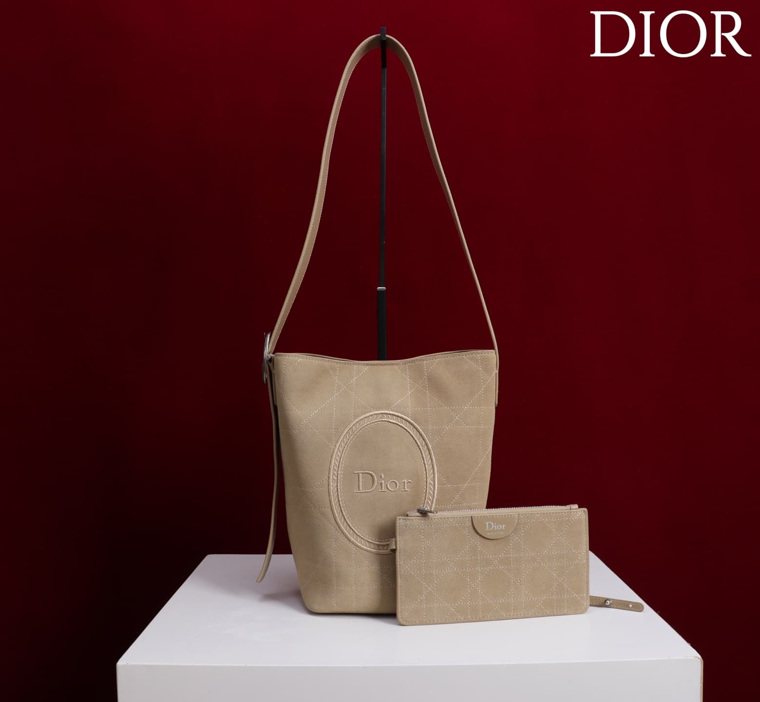 Dior Macrocannage Beige Suede Leather Small Bucket Bag High