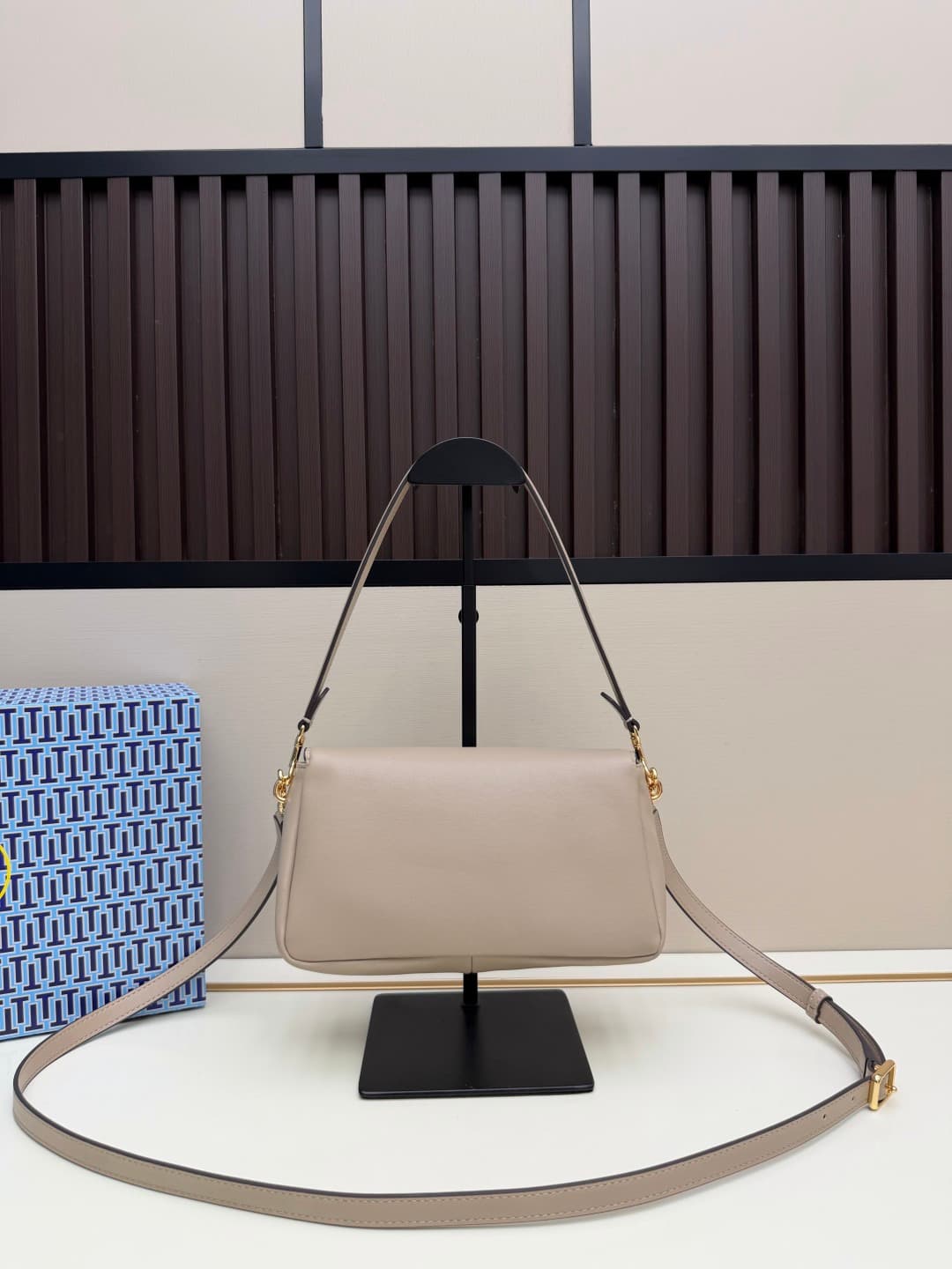 Tory Burch Charlie Small Shoulder Bag Beige Leather High