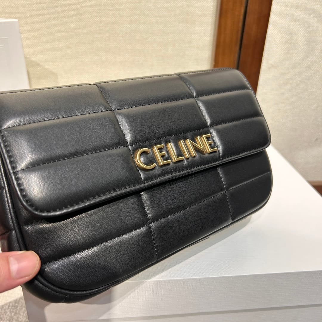 Celine Matelasse Monochrome Chain Shoulder Bag Black High