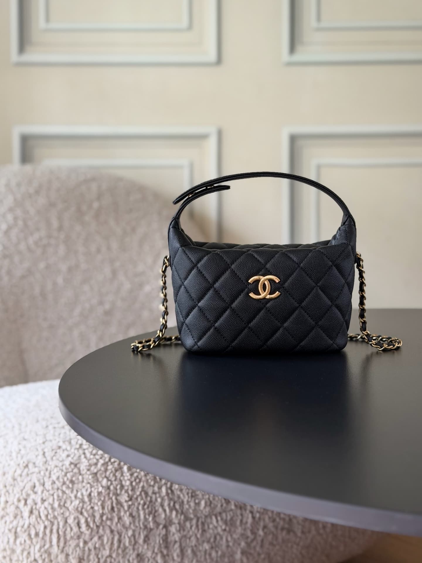 Chanel 25B hobo bag Caviar Calfskin& Gold-Tone Metal AP3387 Black A