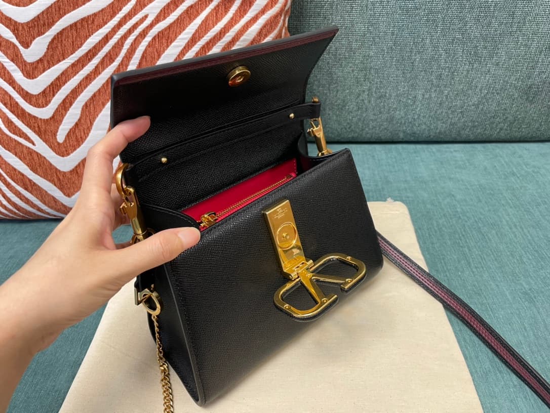 Valentino Mini Vsling Handbag In Black Grainy Calfskin High