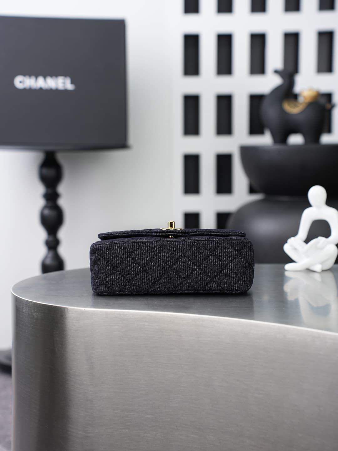 MINI FLAP BAG Denim & Gold-Tone Metal Dark Black AS1787 A