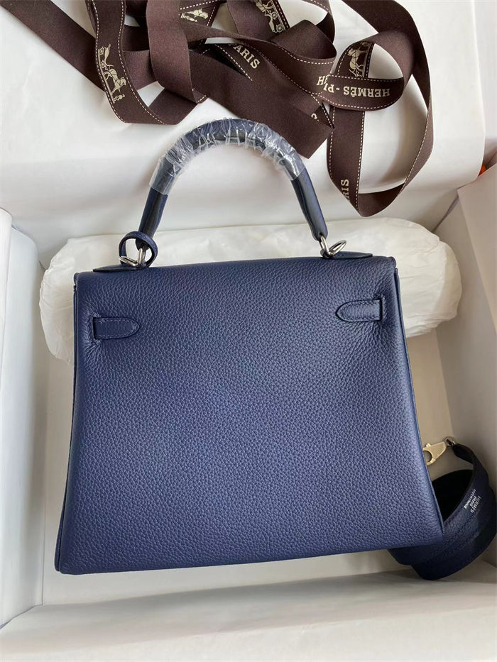 Hermes Kelly 25/28/32cm Retourne Bag Togo Leather In blue obscur WAX High