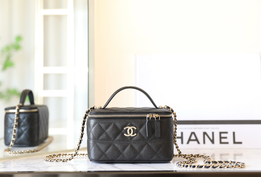 Chanel Handle Box Bag Grained Shiny Calfskin & Gold-Tone Metal TOP