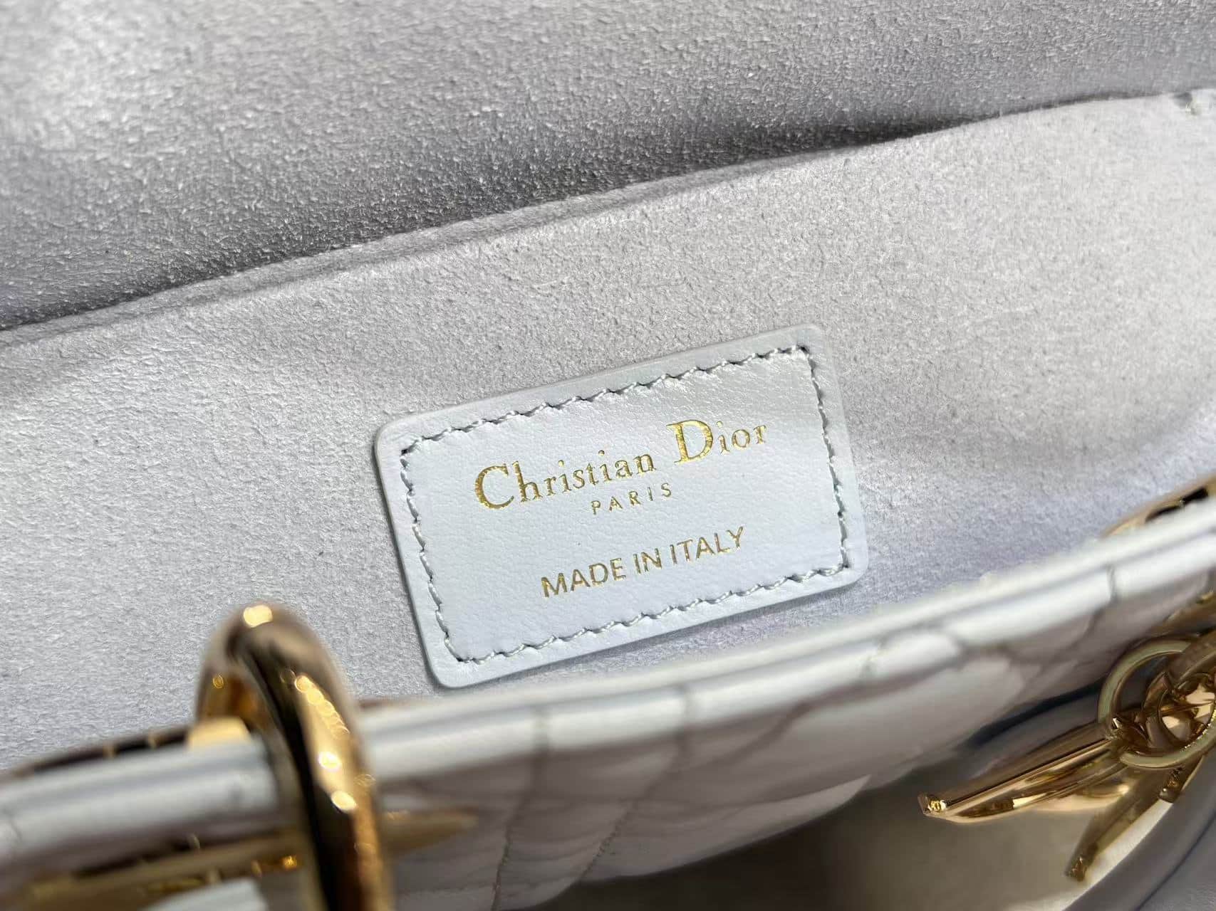 LADY D-JOY BAG SMALL Cannage Lambskin Ice Blue High