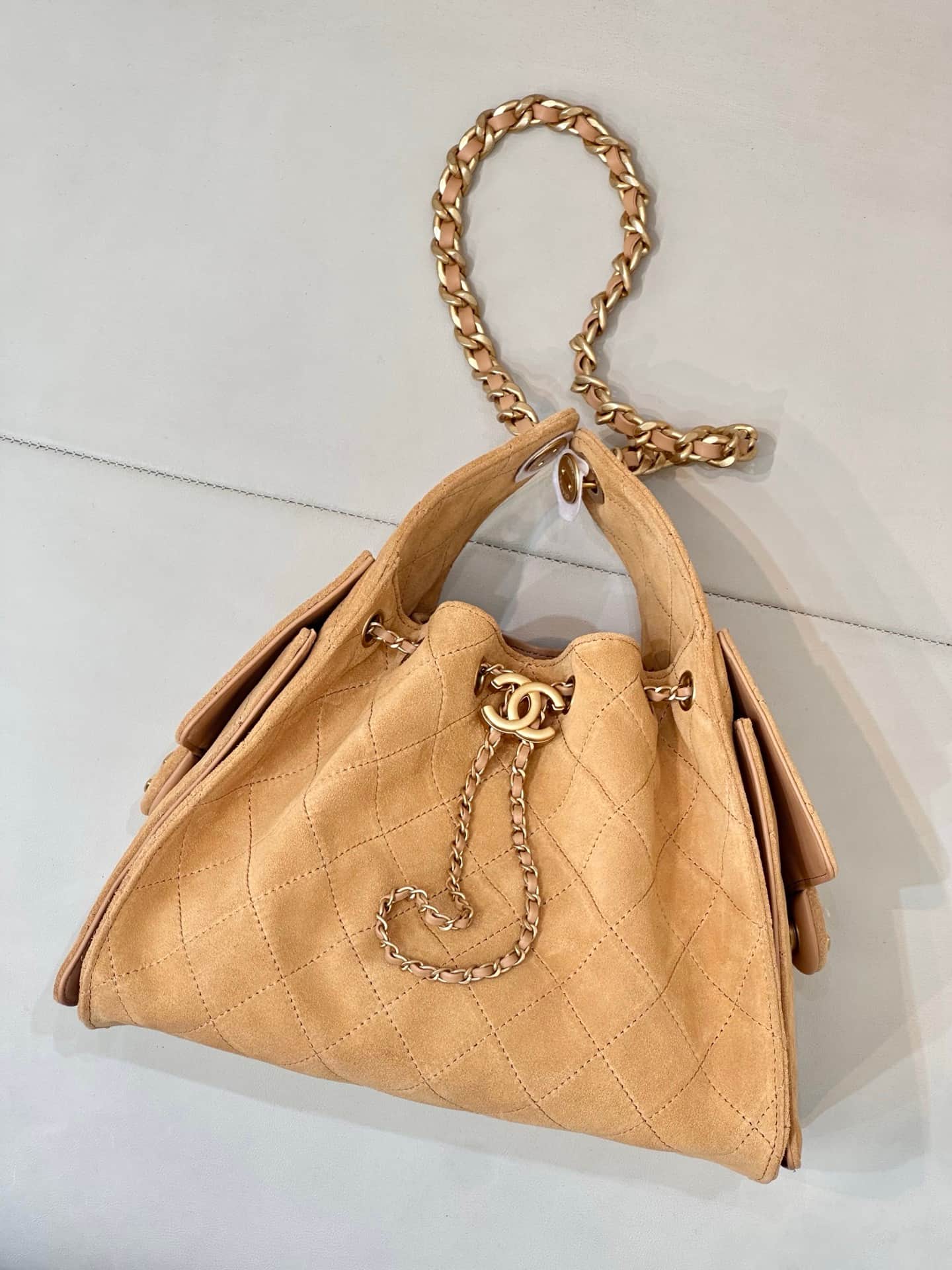 Chanel 25 Small Hobo handbag AS5293 Suede &Gold-tone Metal Beige TOP