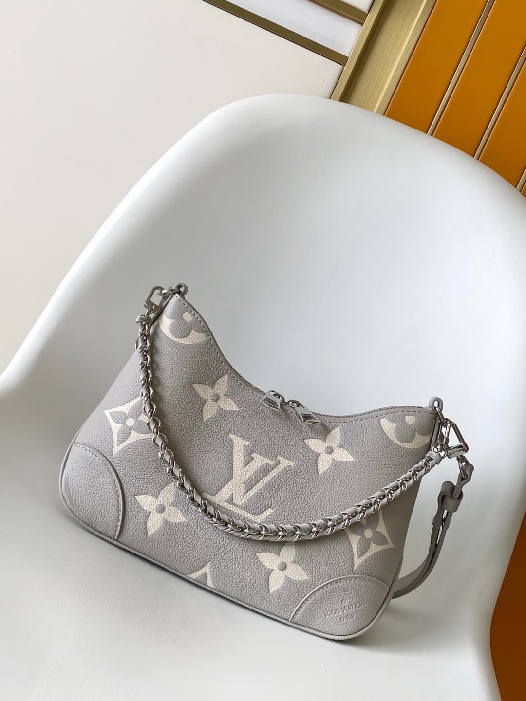 Louis Vuitton Boulogne PM Bicolor Monogram Empreinte Leather M14211 Gray/Quartz Pink/Beige High