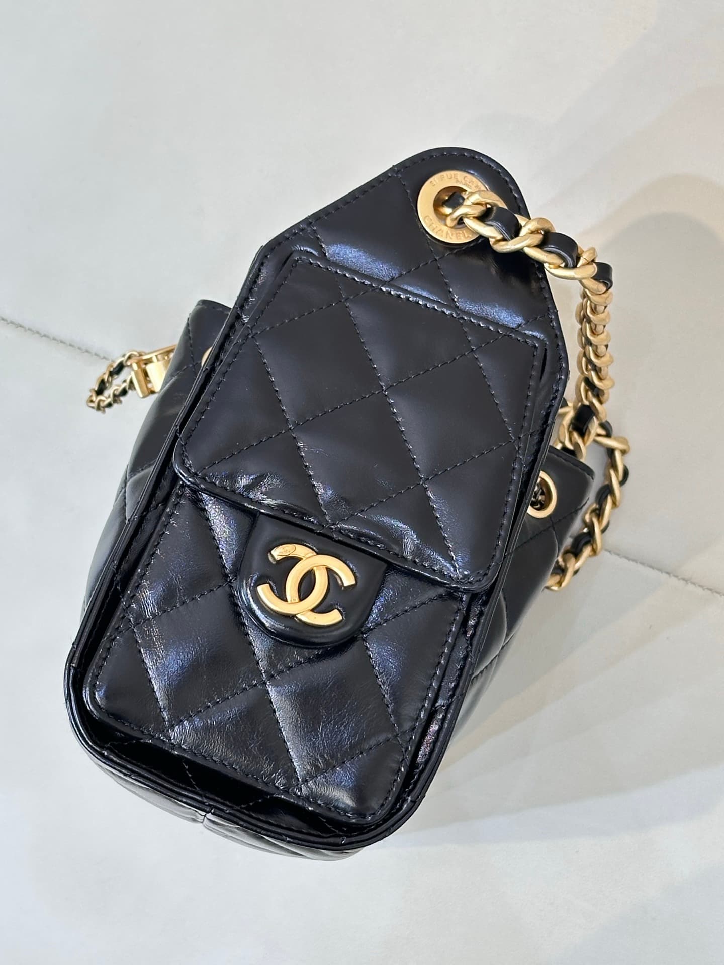 CHANEL 25 Mini Handbag AS5631 Shiny Calfskin & Gold-tone Metal Black TOP