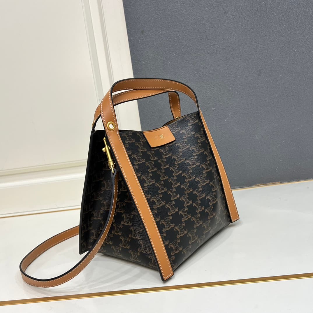 Celine SMALL CUBE BAG IN Triomphe Canvas and NATURAL Calfskin HONEY High