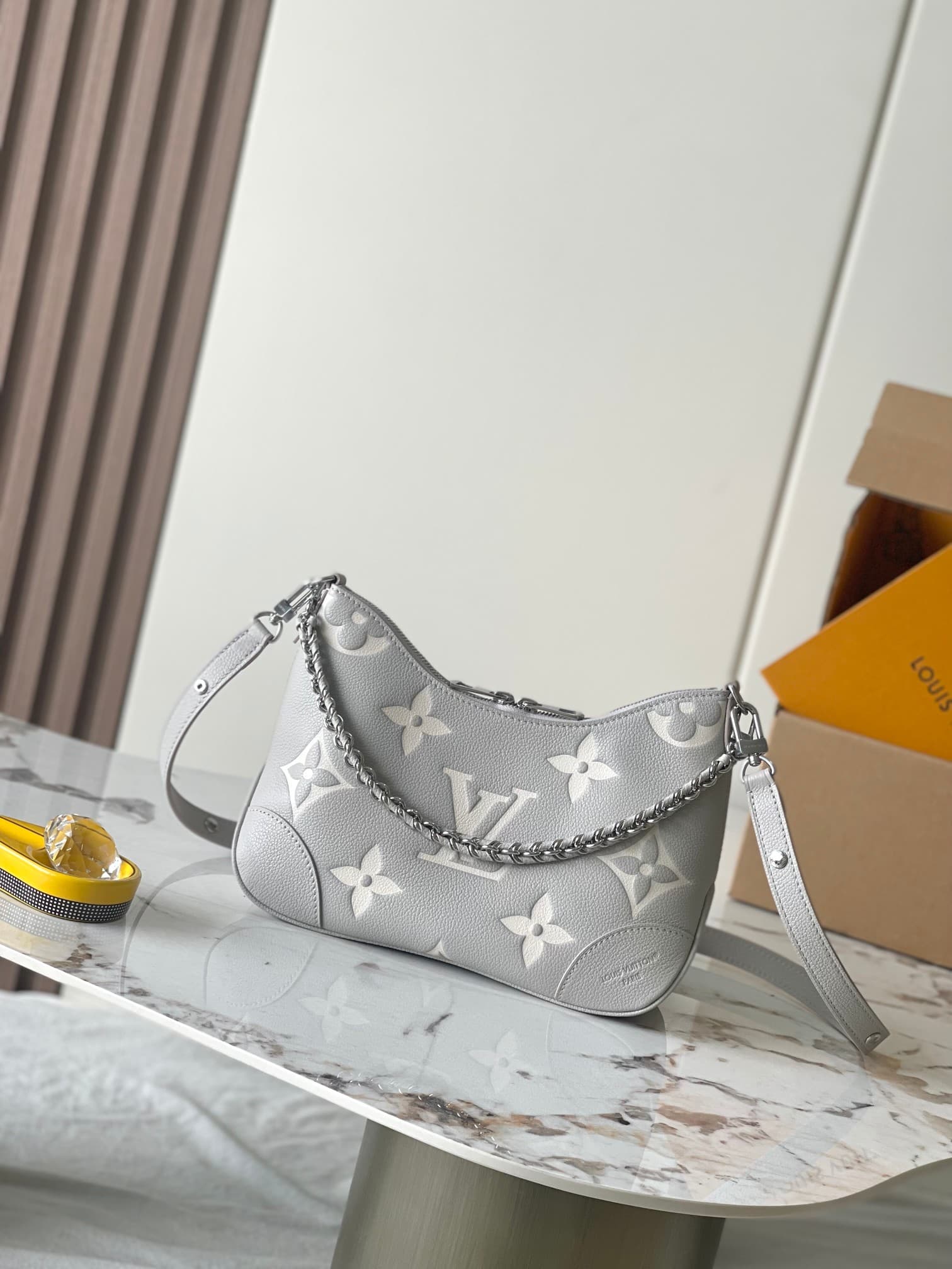 Louis Vuitton Boulogne PM Bicolor Monogram Empreinte Leather M14211 Gray/Quartz Pink/Beige TOP