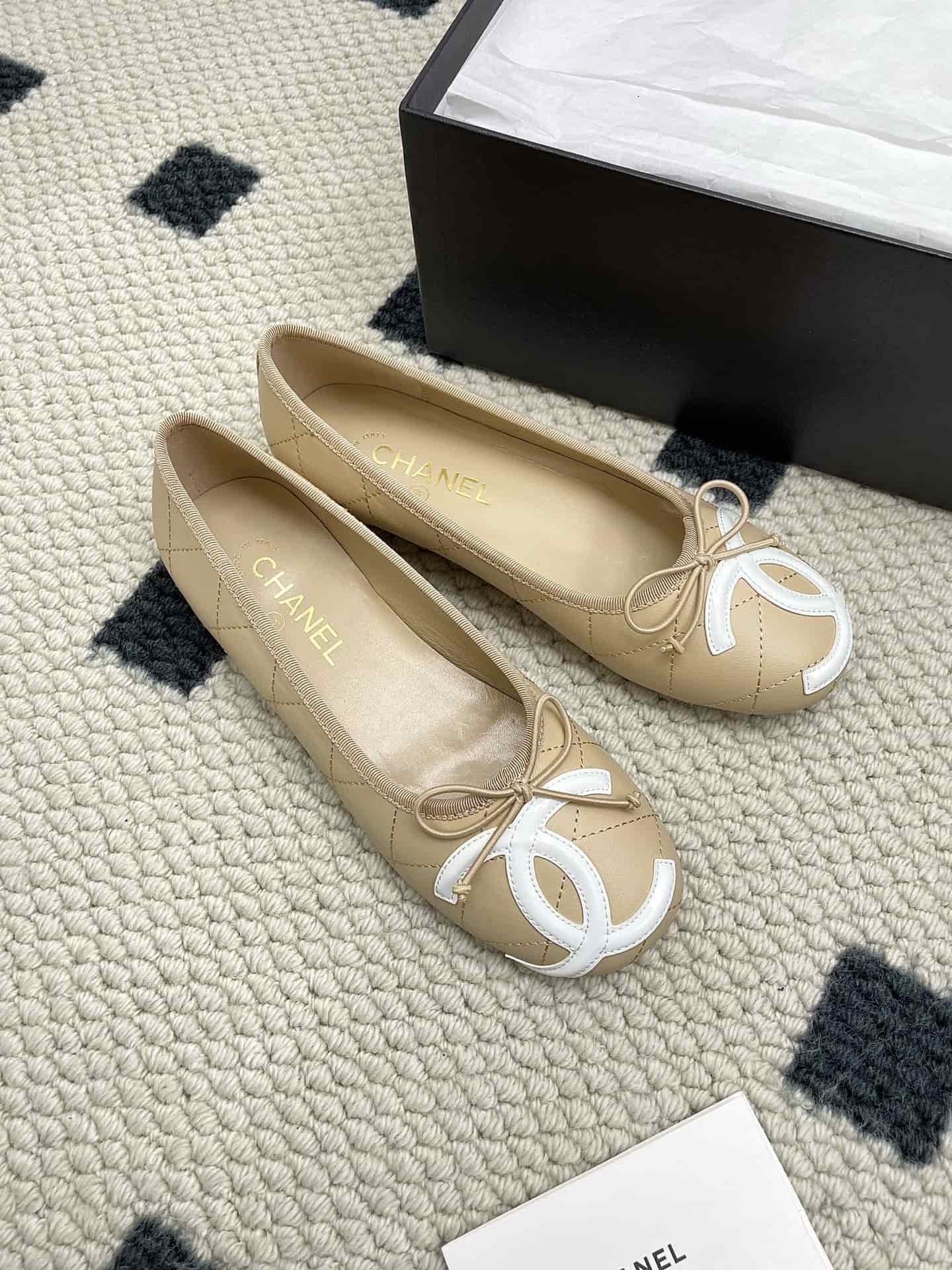 Chanel Pony Hair Patent Cap Toe Ballet Flats shoes Women