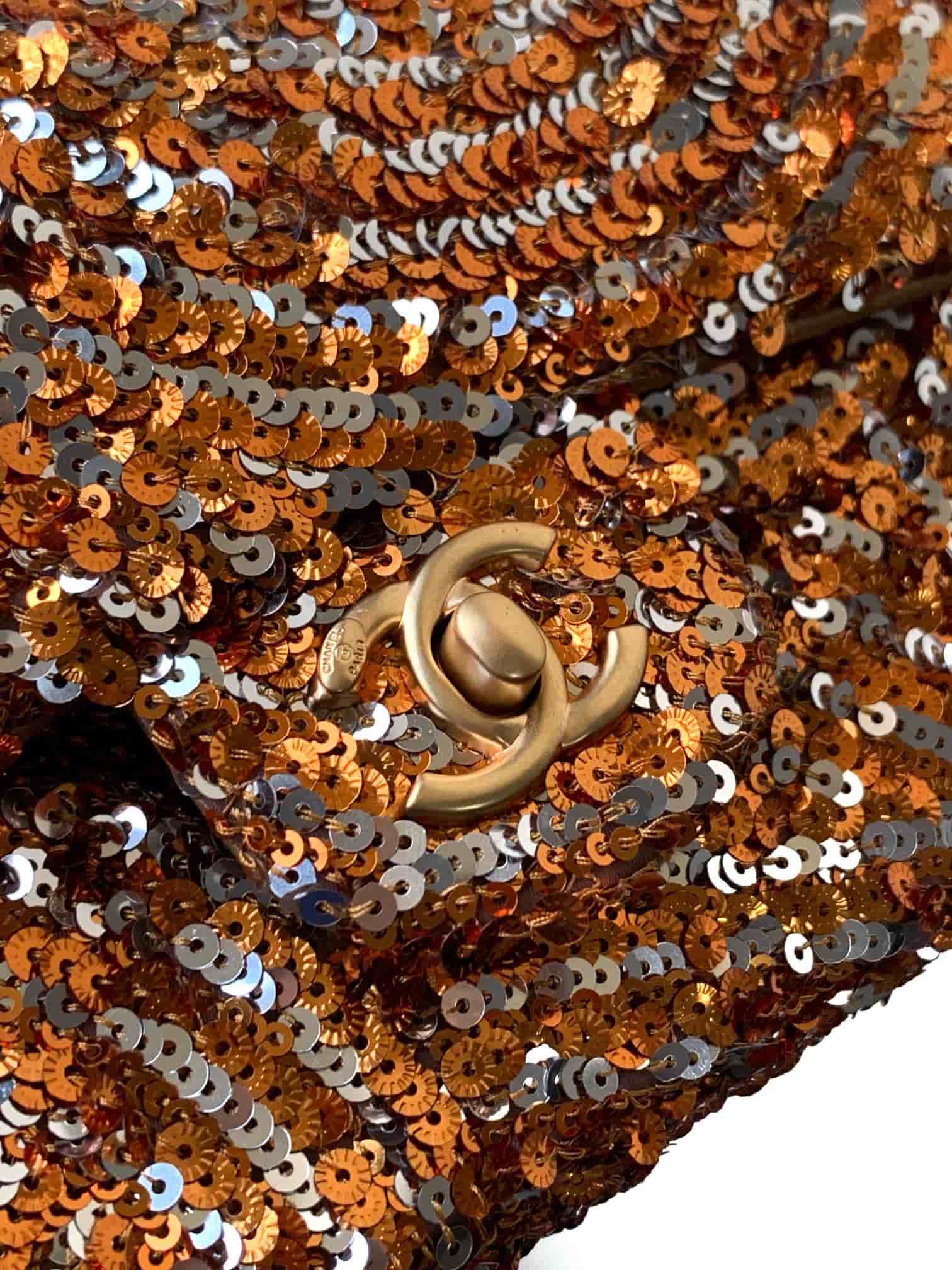 Chanel Classic Mini Flap Bag Sequins Embroidery & Gold-Tone Metal Gold 6171 A