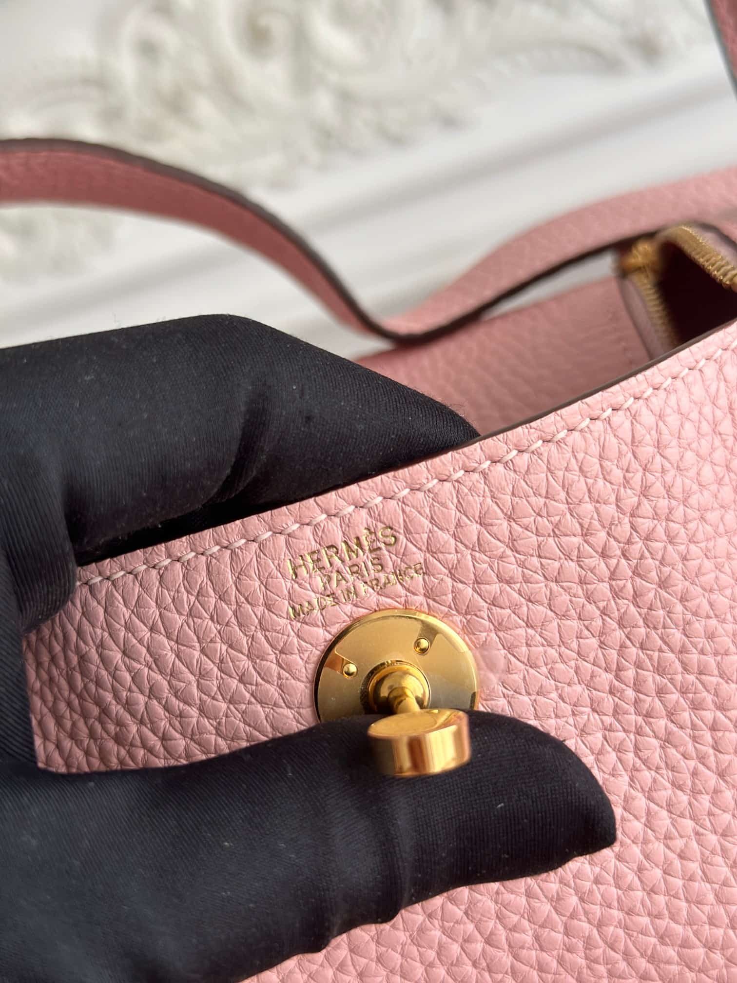 Hermes Lindy Mini Bag Clemence Leather In Rose Sakura WAX High