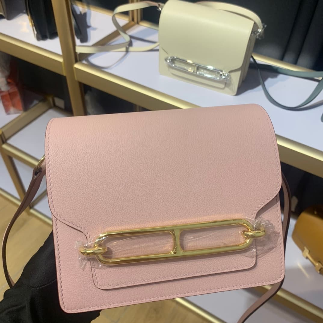 Hermes Roulis wallet in Pink Calfskin Etoupe WAX Gold/Silver-Metal High