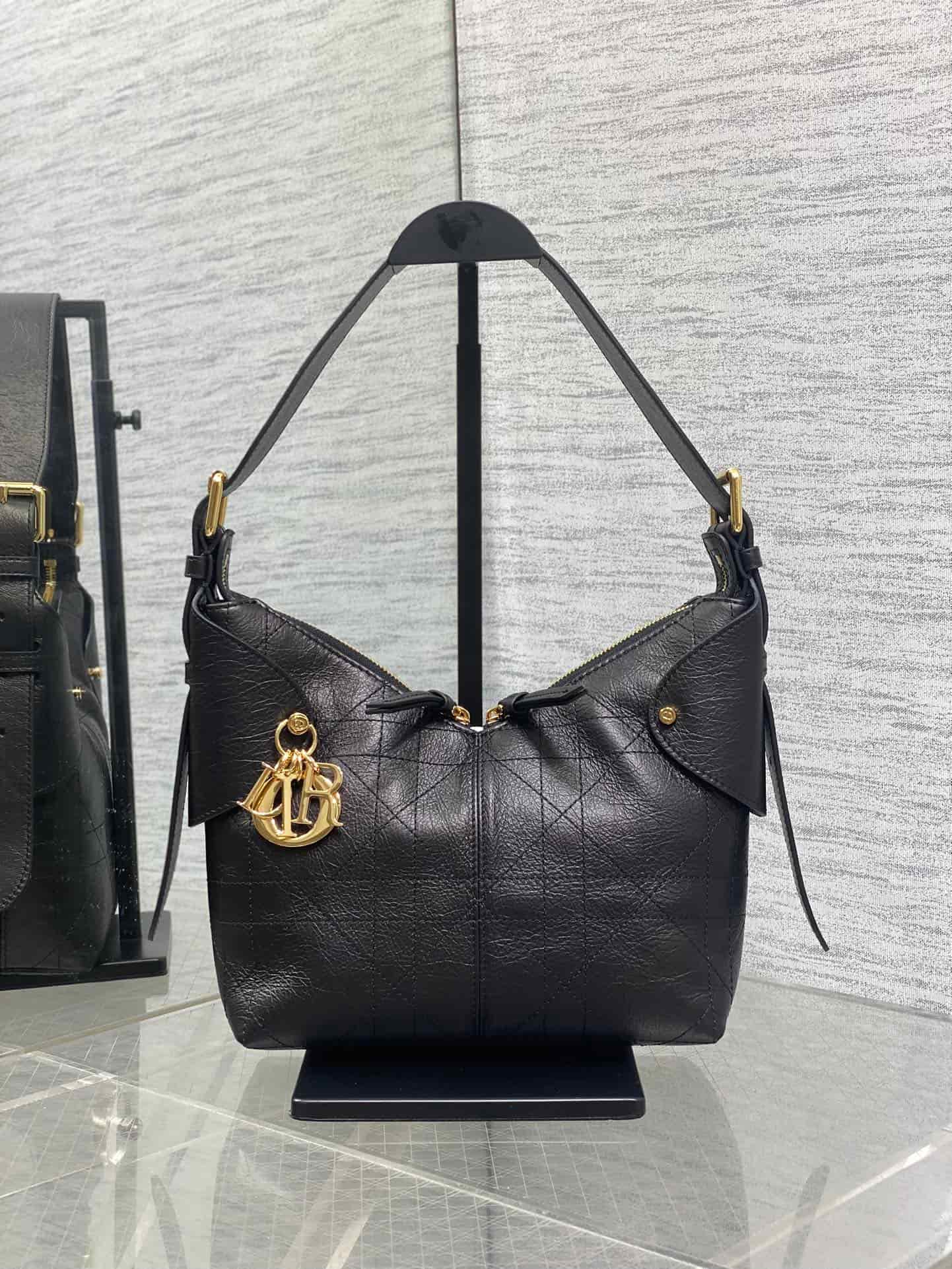 Small Dior Voyage Bag Black Flat Macrocannage Grained Calfskin High