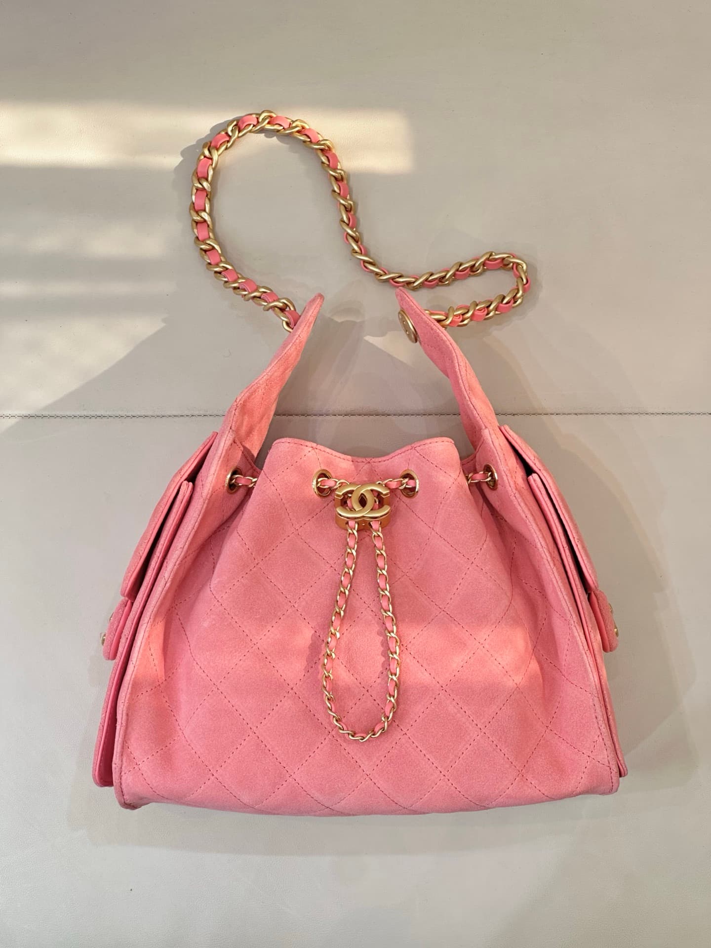 Chanel 25 Small Hobo handbag AS5293 Suede&Gold-tone Metal Peach TOP