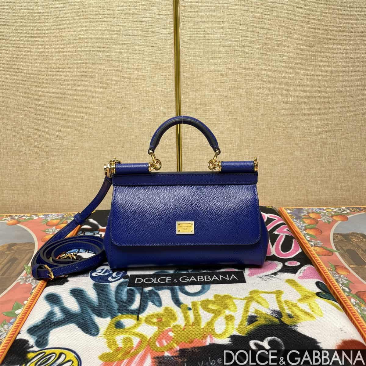 Dolce & Gabbana Miss Sicily top handle bag calfskin leather Royal blue high