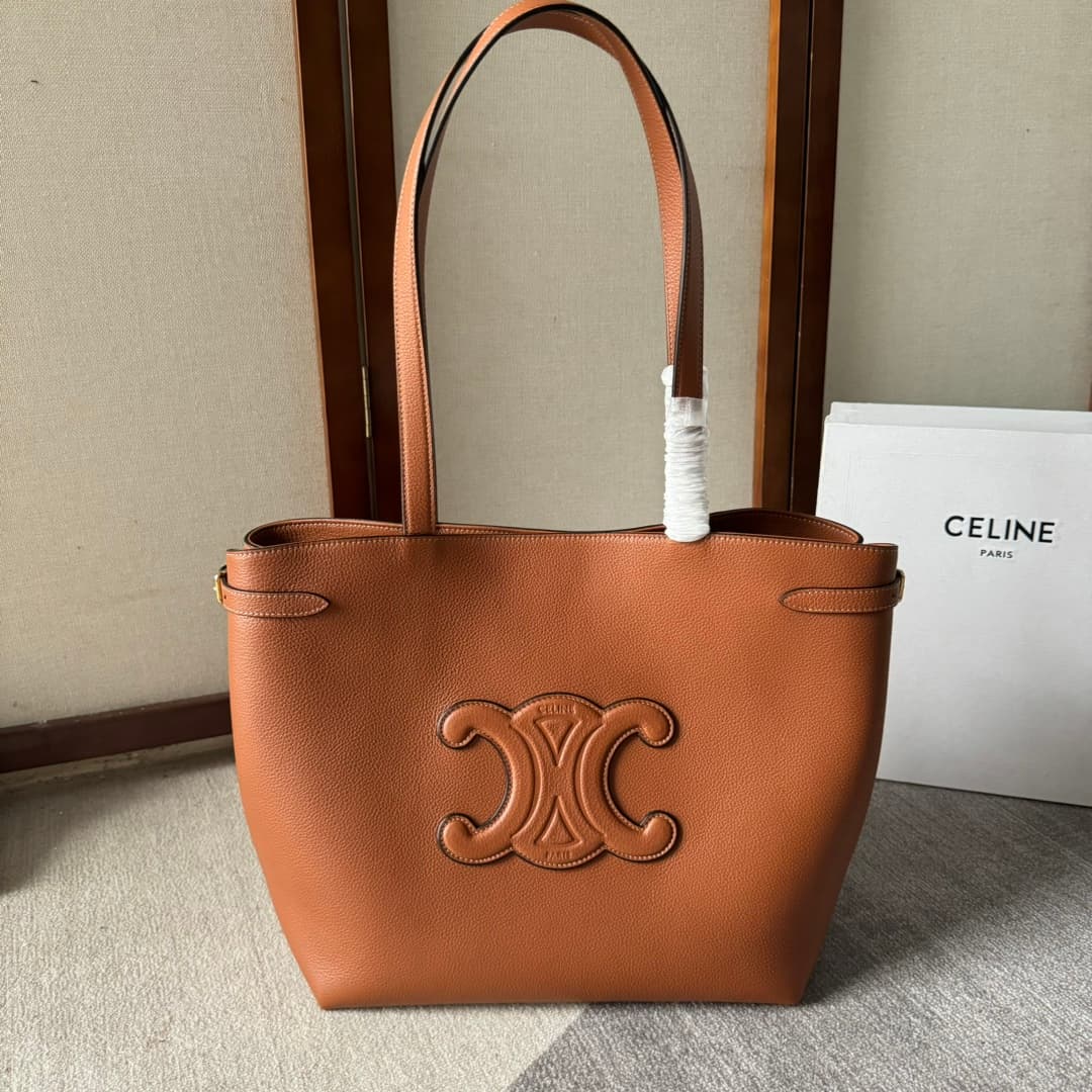 Celine Cabas Anais Tote Bag in Tan Grained Calfskin High