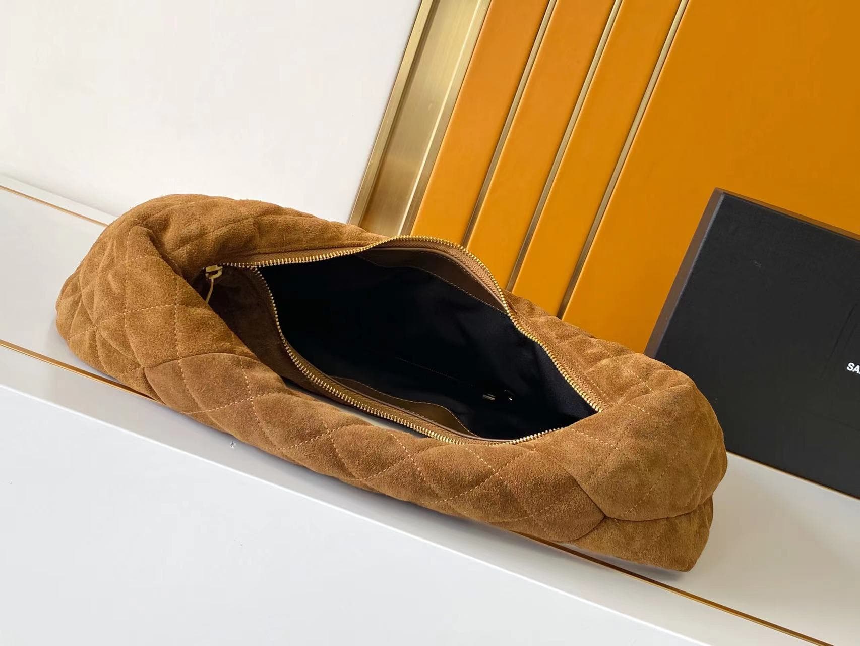 ICARE hobo in quilted suede CARAMEL COGNAC High