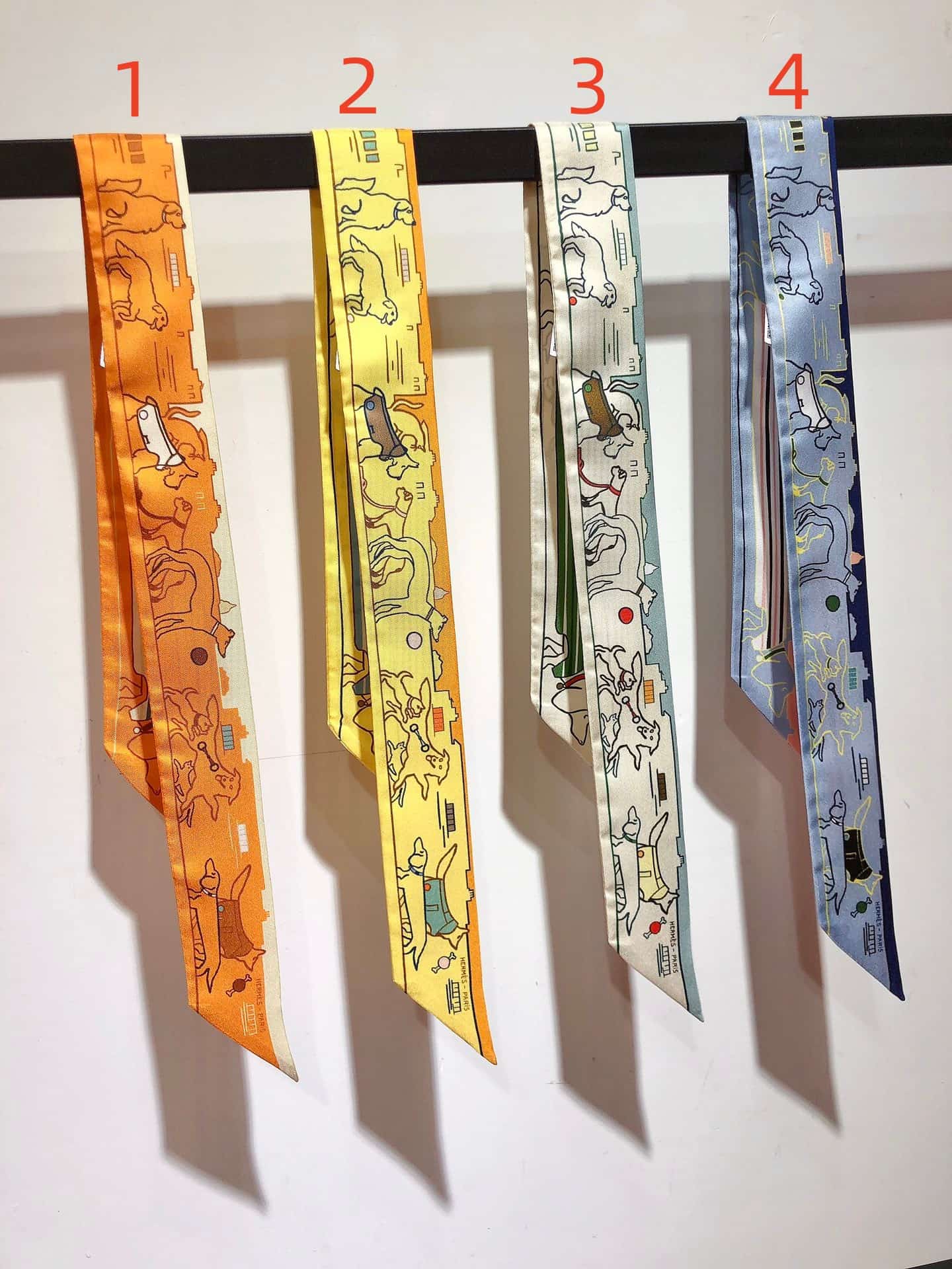 Hermès Silk Les Chiens Parisiens Twilly Scarf