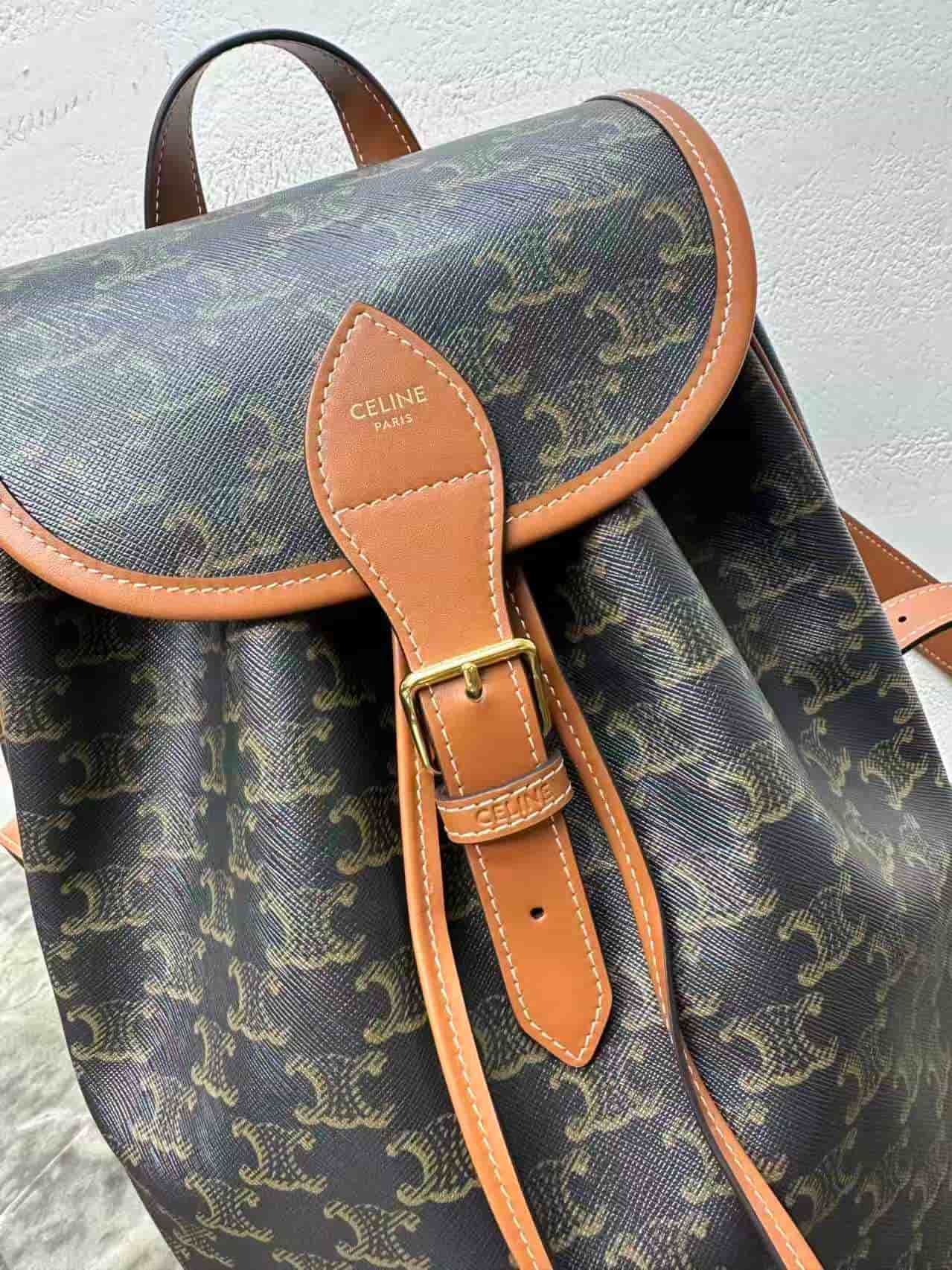 Celine Medium Backpack Folco in Triomphe canvas and calfskin high