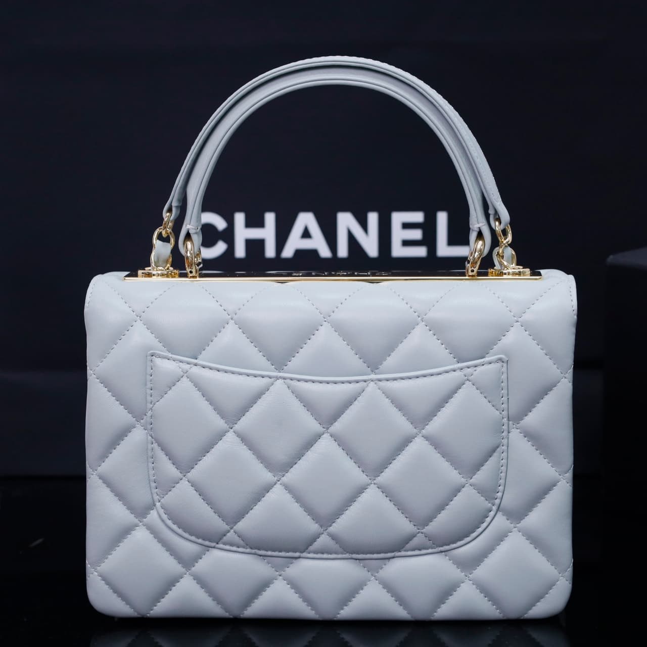 SMALL FLAP BAG WITH TOP HANDLE Lambskin Gold Metal Light Blue A