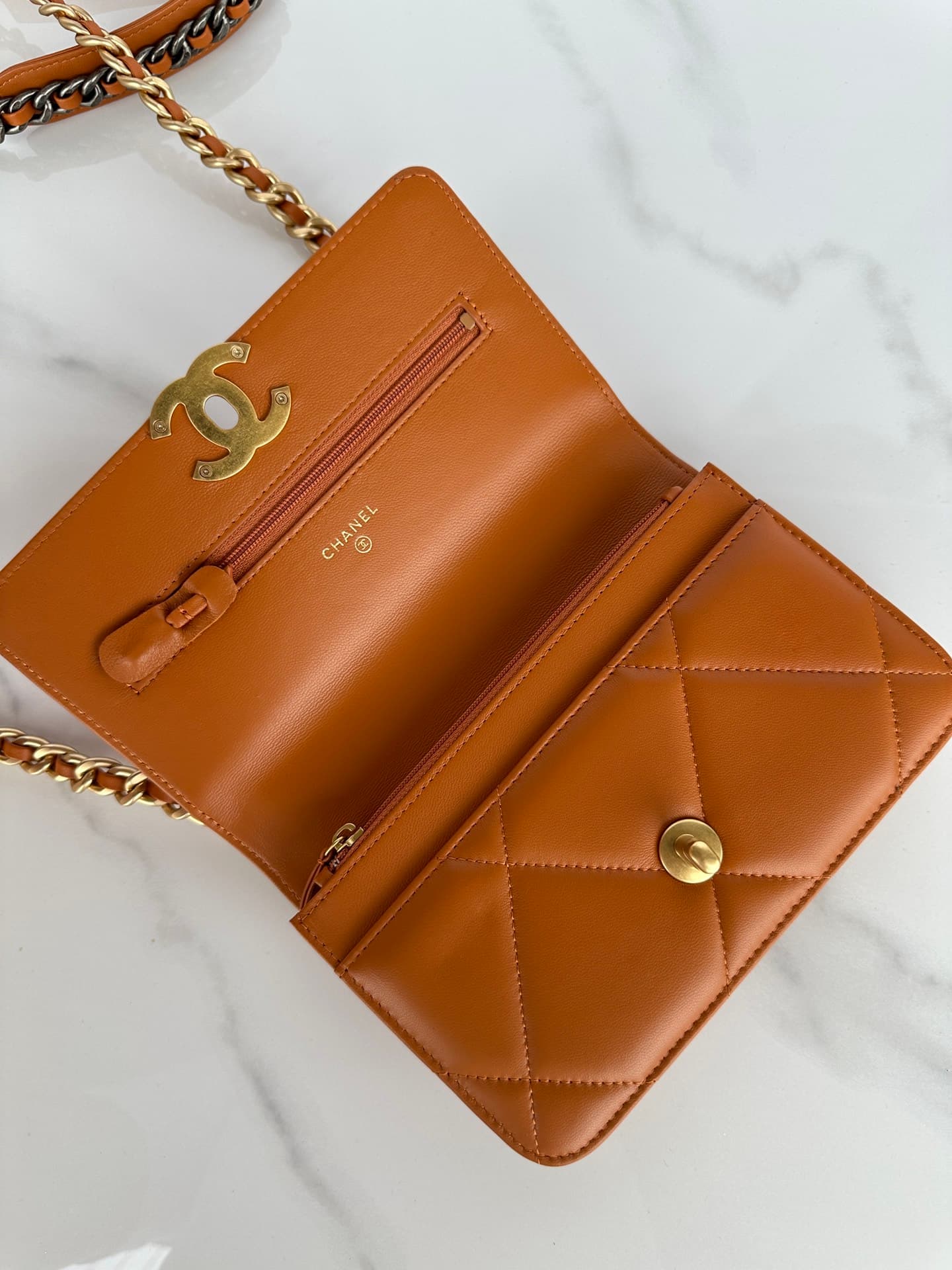 Chanel Wallet on Chain Lambskin Leather & Gold-Tone Metal Caramel AP0957 A