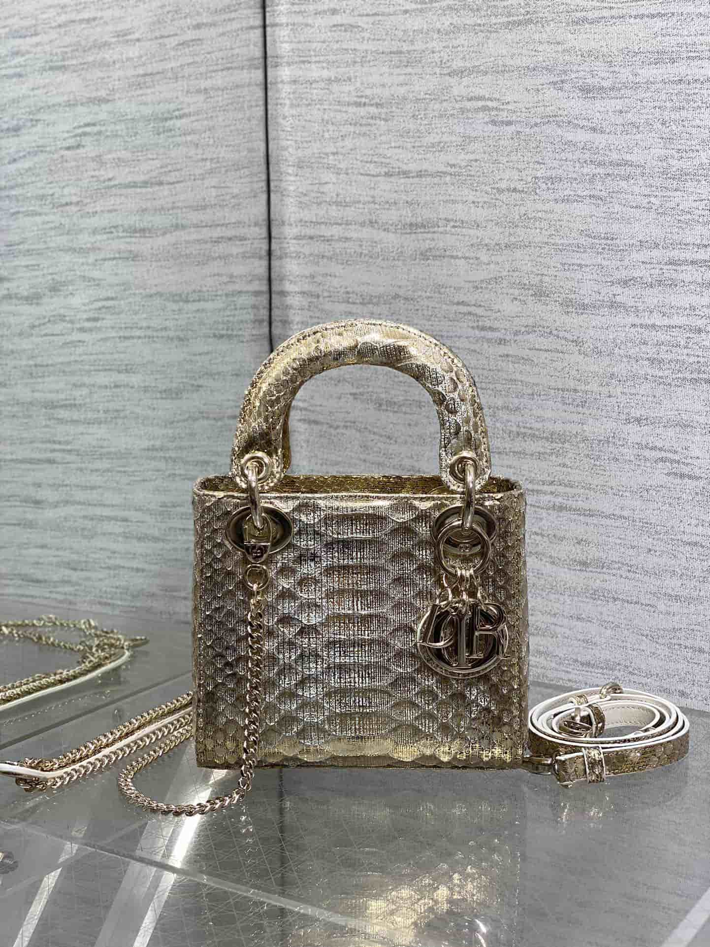 MINI LADY Dior BAG Cannage Python Gold-tone Metal High