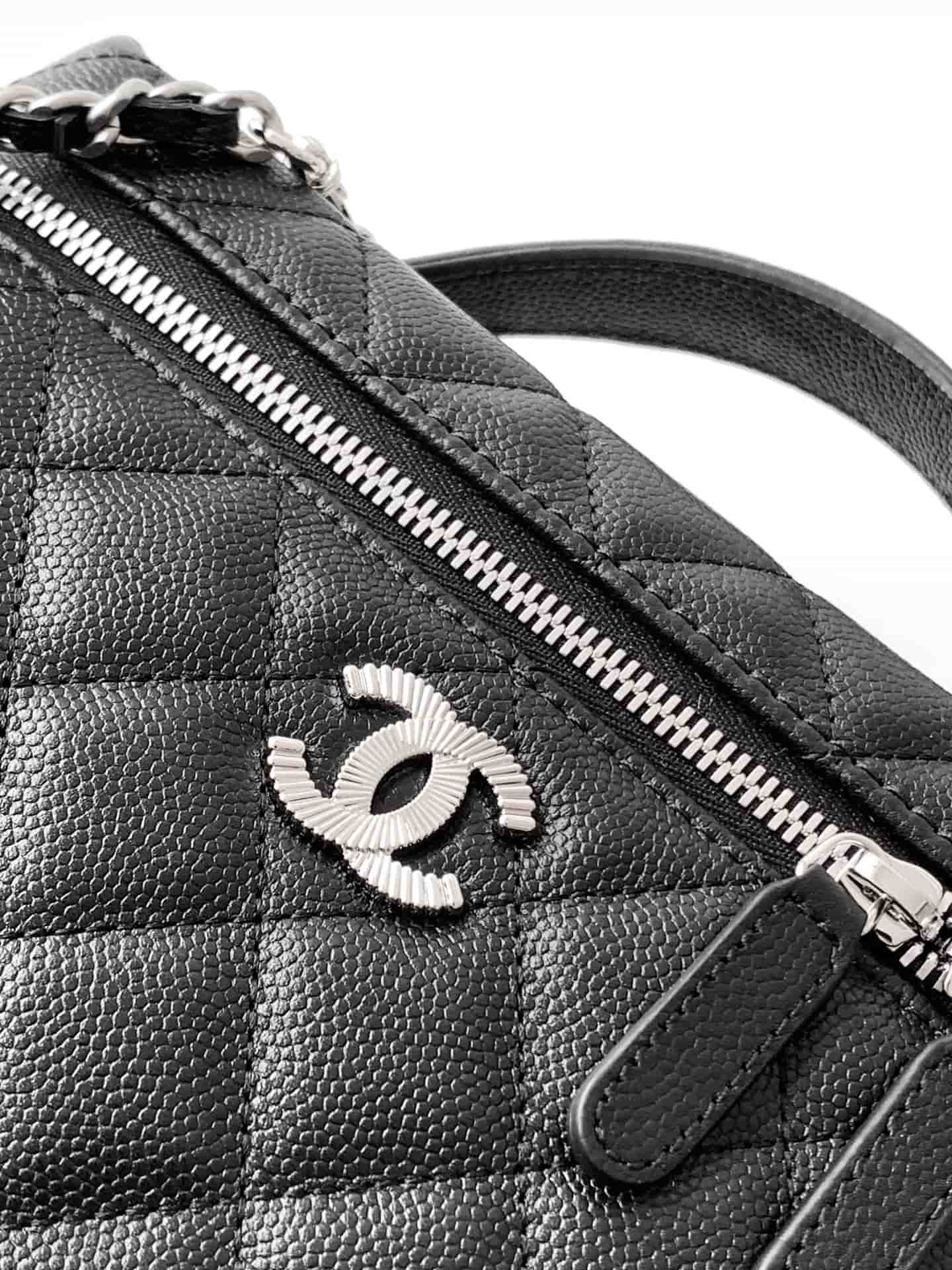Chanel VANITY WITH CHAIN AP4407 Grained Calfskin & Silver-Tone Metal Black High