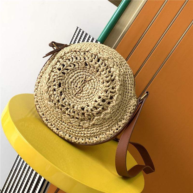 SAC ROND IN RAFFIA AND SMOOTH LEATHER High