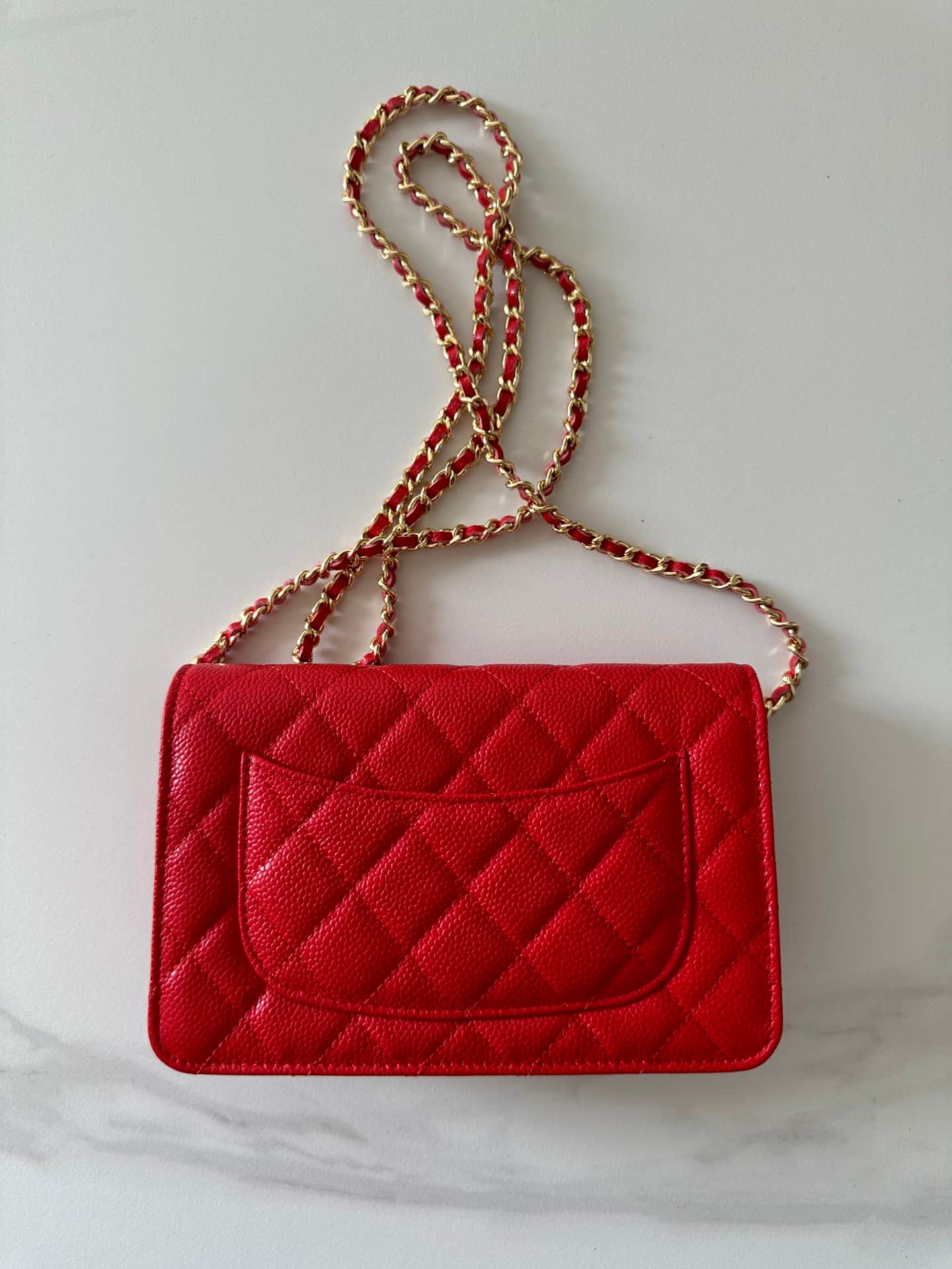 Chanel Classic Wallet on Chain Grained Shiny Calfskin & Gold-Tone Metal AP4241 Red High