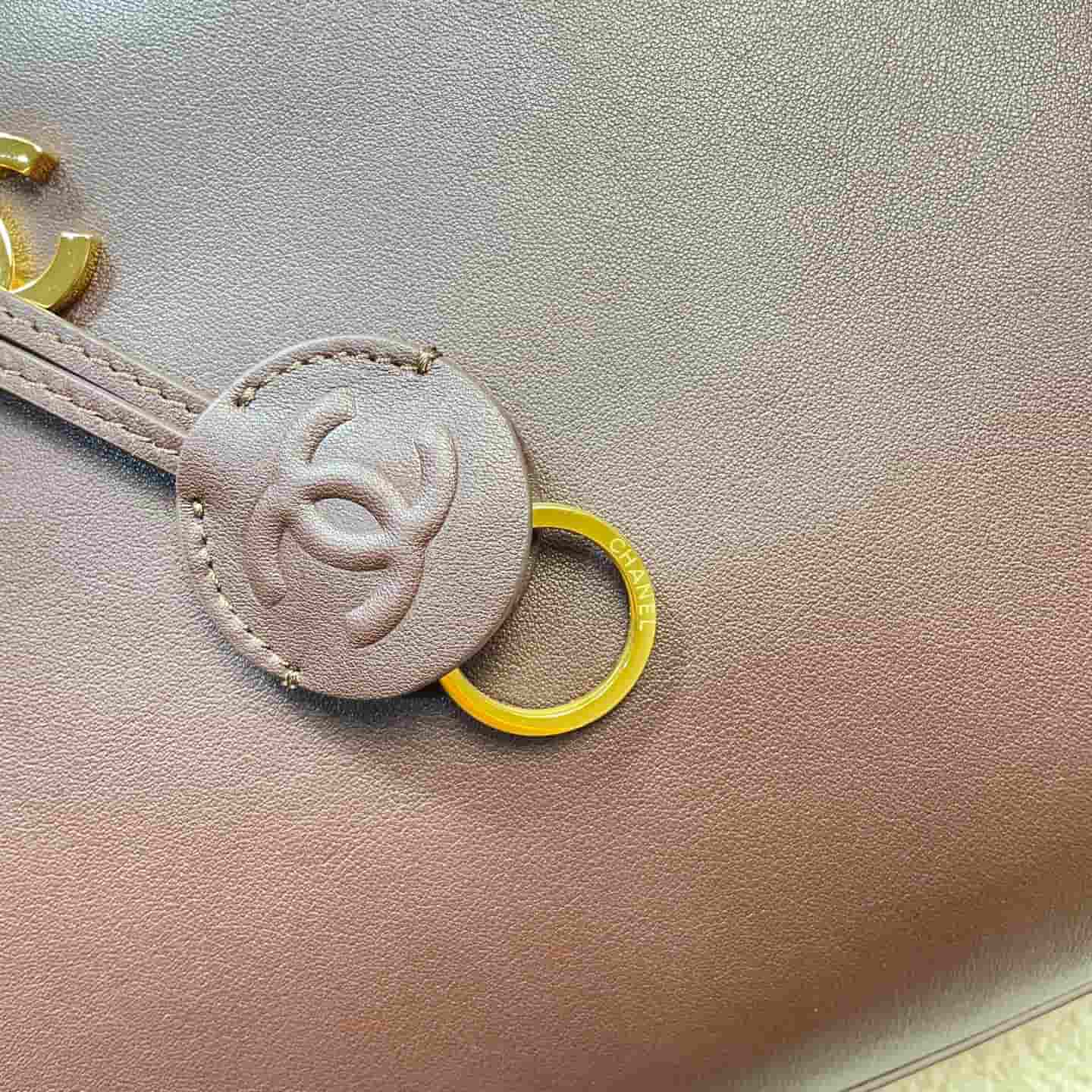 Chanel Maxi Bowling Bag Calfskin & Gold-Tone Metal Dark Brown AS6211 A