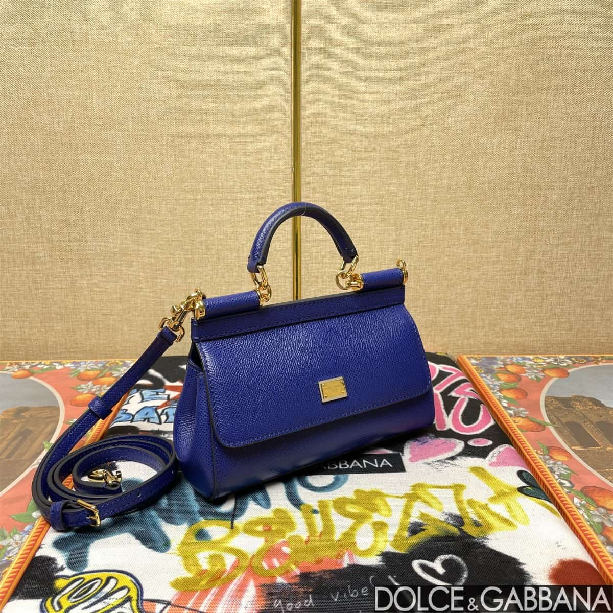 Dolce & Gabbana Miss Sicily top handle bag calfskin leather Royal blue high