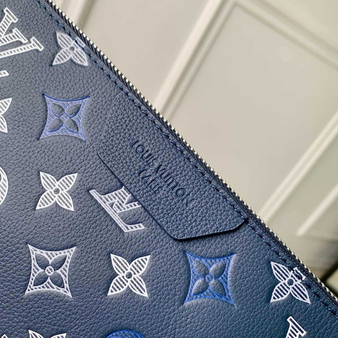 Louis Vuitton Trio Messenger Navy Blue Monogram Shadow calfskin leather M28618 High