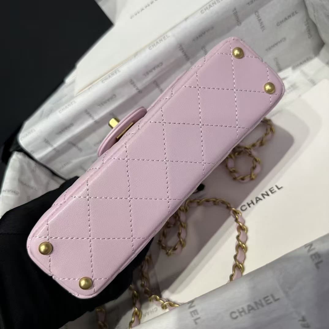 SMALL FLAP BAG WITH TOP HANDLE Lambskin Gold-Metal AS5355 Pink A