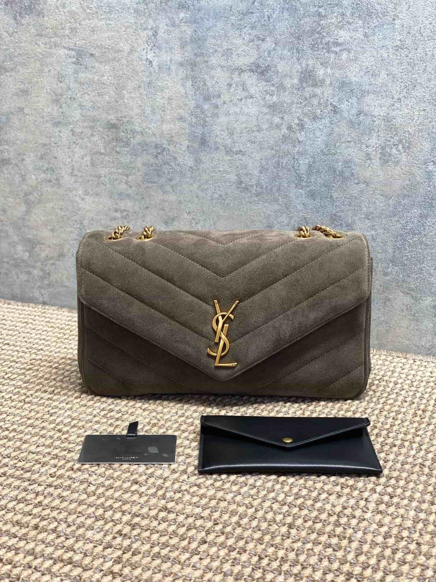 Saint Laurent LOULOU Medium in MATELASSÉ Suede LIGHT MUSK High