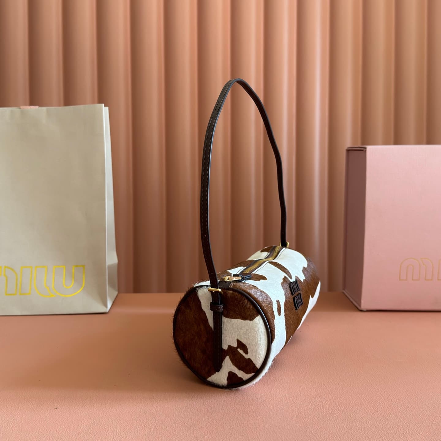 Miu Miu Printed leather pouch White/Burnt Sienna 5NE851 High