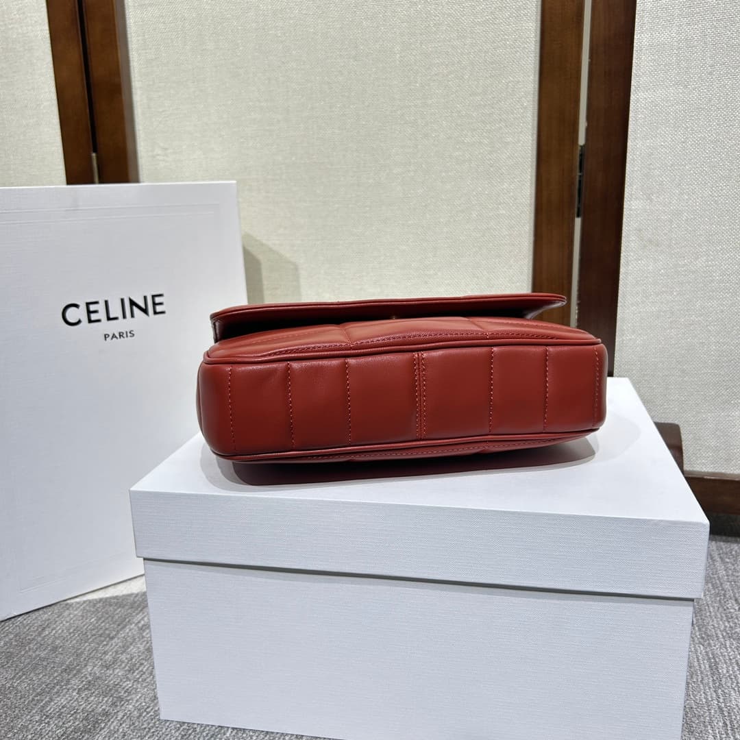 Celine Matelasse Monochrome Chain Shoulder Bag Red High