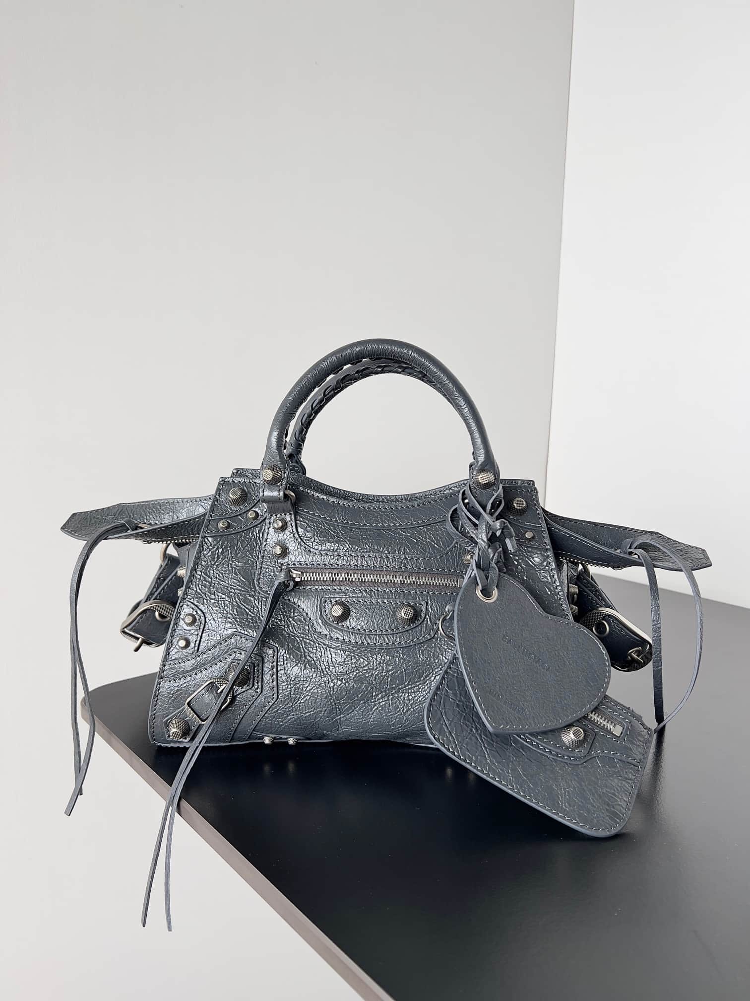 Balenciaga Small Neo Cagole City bag in anthracite grey lambskin leather High