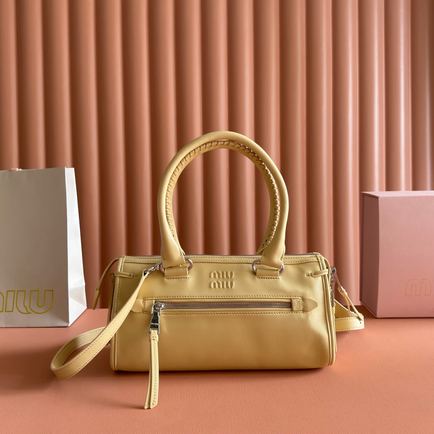 Miu Miu Arcadie bag Smooth Leather 5BA332 Light Yellow TOP