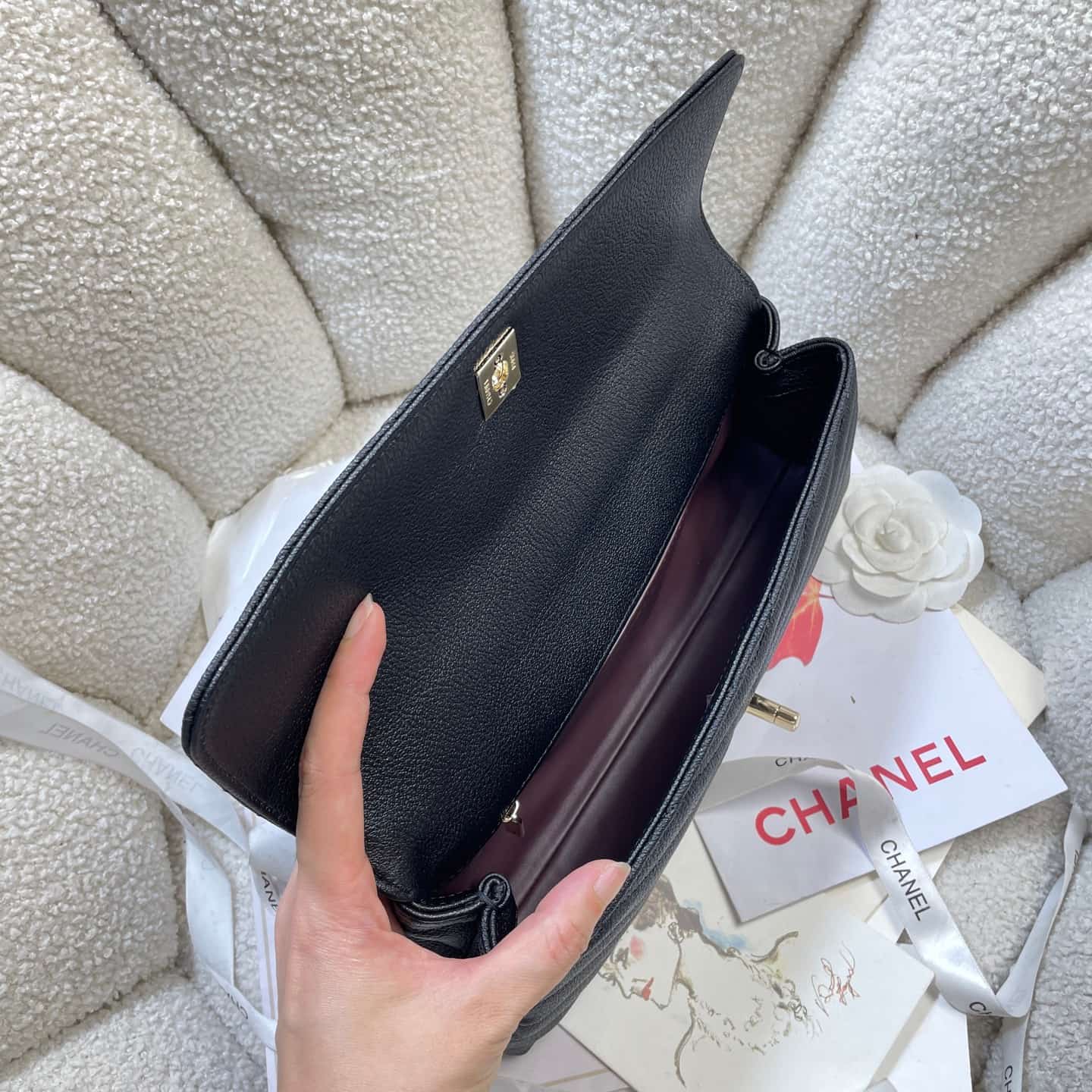 Chanel Maxi Flap Bag with Top Handle Calfskin& Gold-Tone Metal AS6091 Black A