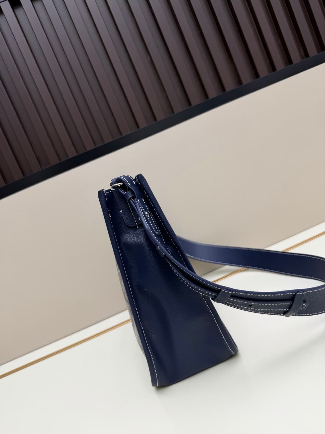 Goyard Musette PM bag in navy blue Goyardine canvas Mid