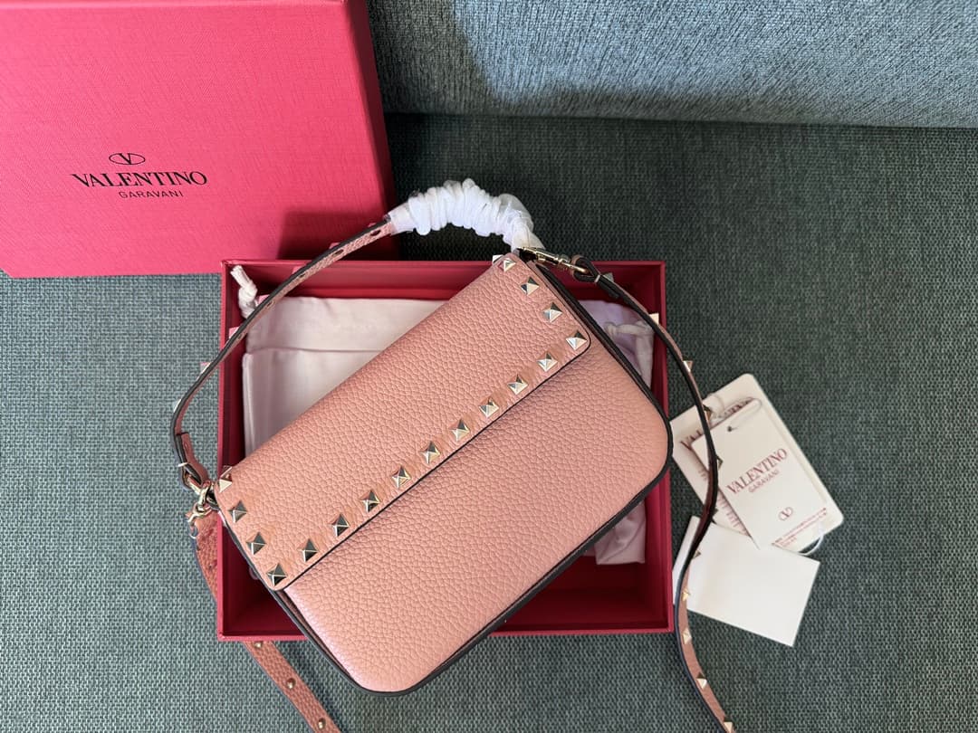 Valentino Garavani Mini Rockstud Grainy Leather Crossbody Bag in Nude Pink High