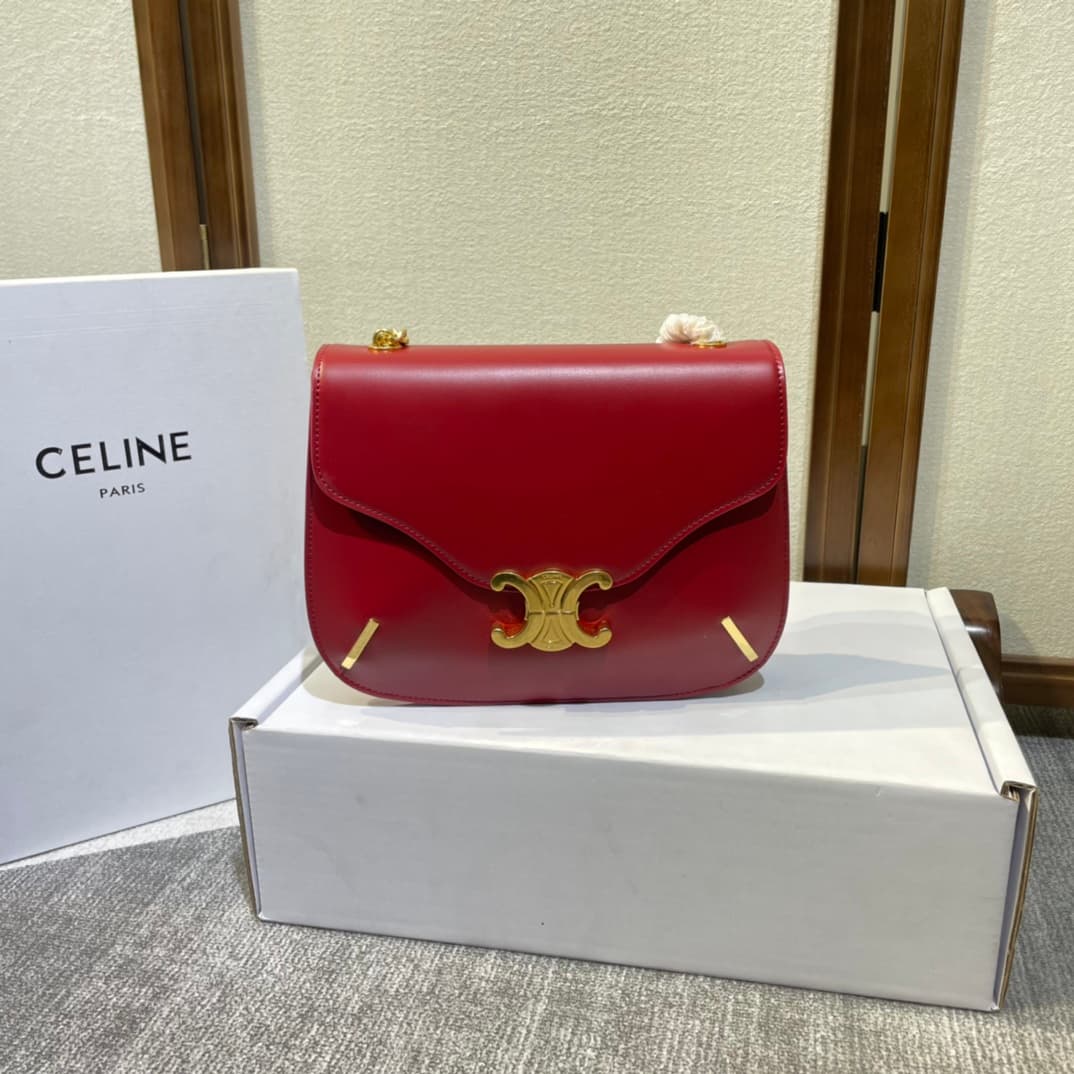 Celine Triomphe Saddle Bag in Red Shiny Calfskin High