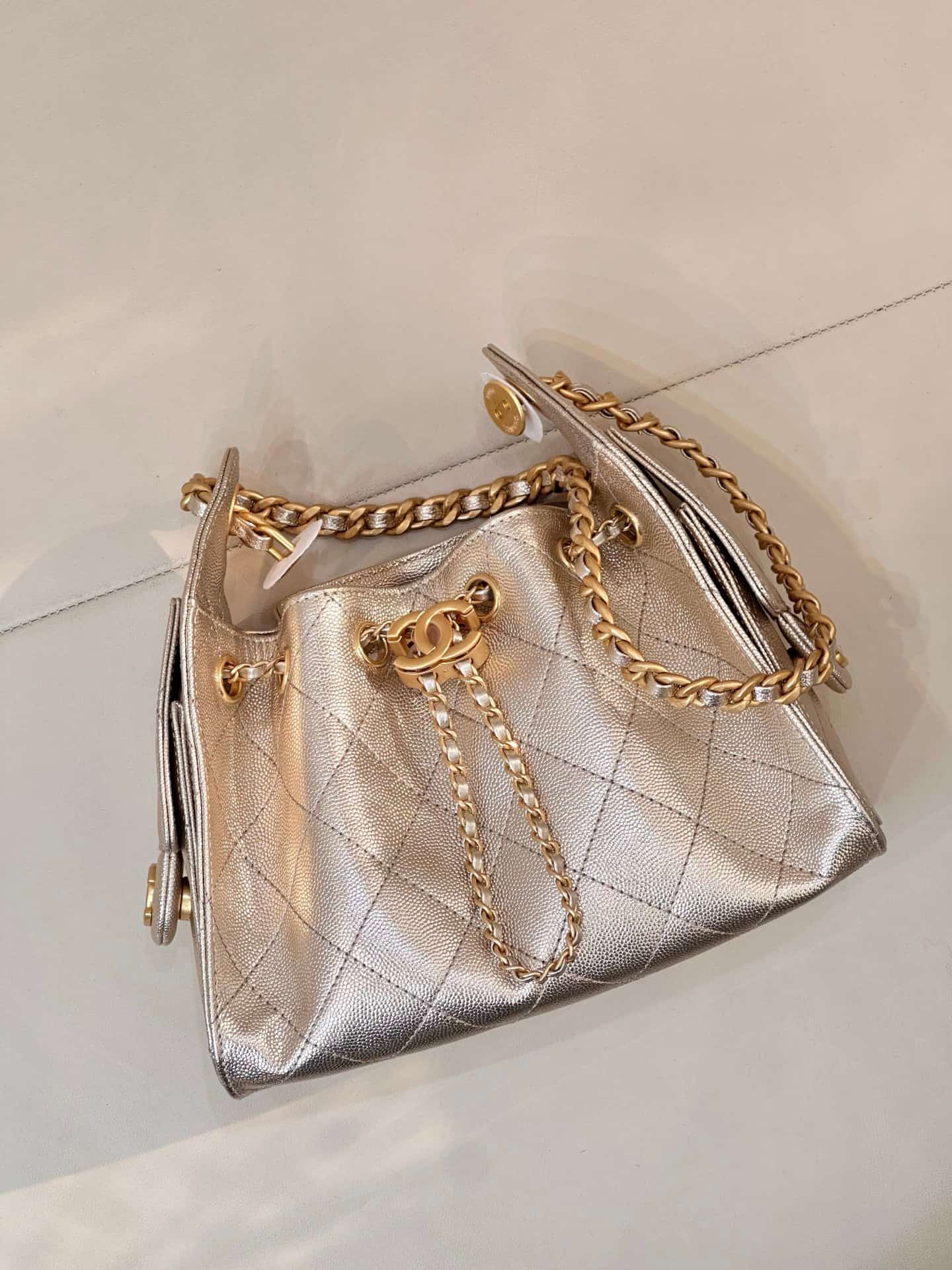 CHANEL 25 Mini Handbag AS5631 Grained Calfskin & Gold-tone Metal Champagne Gold TOP